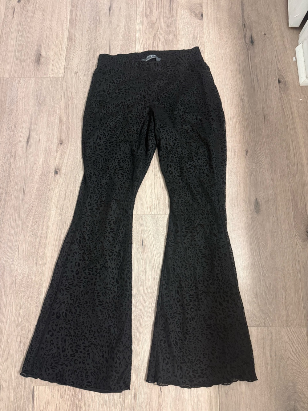 Primark Black Flared Velvet-Jacquard Leopard Pants